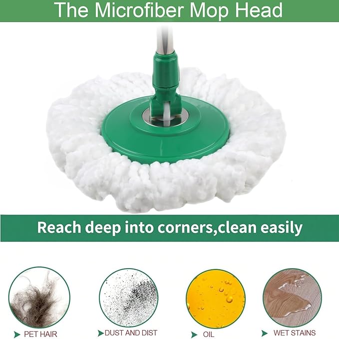 Spin Mop and Bucket with Wringer Set, 360° Spinning Mop Bucket System with 3 Microfiber Mop Replacement Heads Refills,56" Stainless Steel Extended Handle for Floor Cleaning Home Office (20QT) (Green)