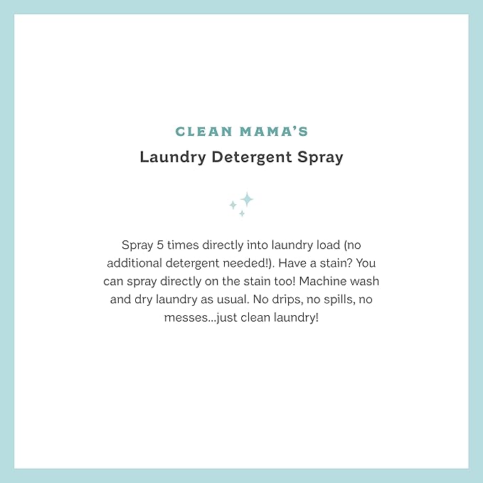 Clean Mama Laundry Detergent Spray & Pre-Treater Refill - Natural Laundry Detergent Soap for Sensitive Skin - Eco-Friendly, HE Compatible - Unscented - 64+ Loads of Laundry, 32 oz