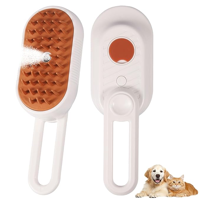 Secrtji 4 in 1 Cat & Dog Steam Brush for Long/Short Hair Shedding - Rechargeable Pet Grooming Brush with Anti-Static Steam Spray, Foldable Handle & Dual Massage Modes for Home Pet Spa Cleaning