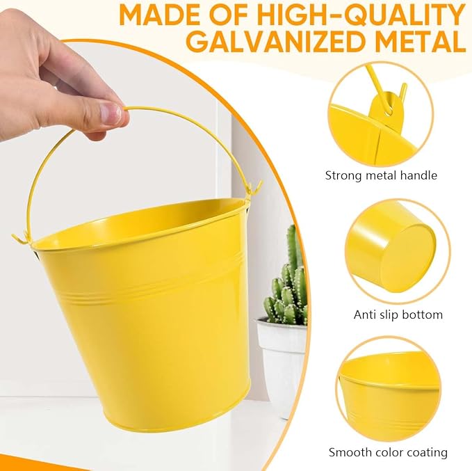 OBTANIM 7 Pack Yellow Metal Buckets with Handle Galvanized Ice Pails for Plants, Succulents, Party Favors Organizing, Rustic Home Decor or Classrooms Pencil Storage (6 x 4.4 inch)