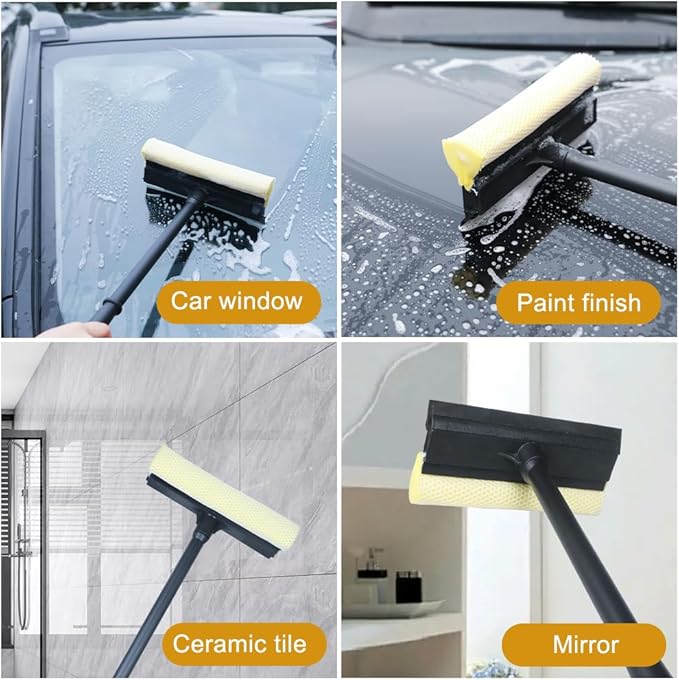 Window Squeegee Car Windshield Squeegee,8" Washing Sponge Scrubber Rubber Blade, 2 in 1 Sponge Squeegee,Window Cleaning Squeegee for Car Windshield Glass Gas Station Mirror