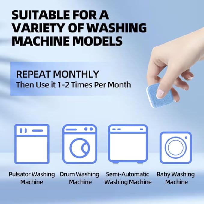 Washing Machine Cleaner Tablets 12 Pack (1 Year Supply) – Deep Cleaning & Deodorizing for Front and Top Load Washers – Removes Odor, Residue & Buildup – Works with All Machines
