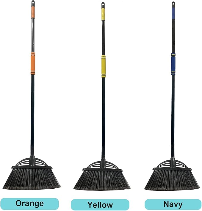Xifando Four-Section Rod Long-Handled Broom,Heavy-Duty Broom, Angle Broom for Outdoor/Indoor（Black+Blue）