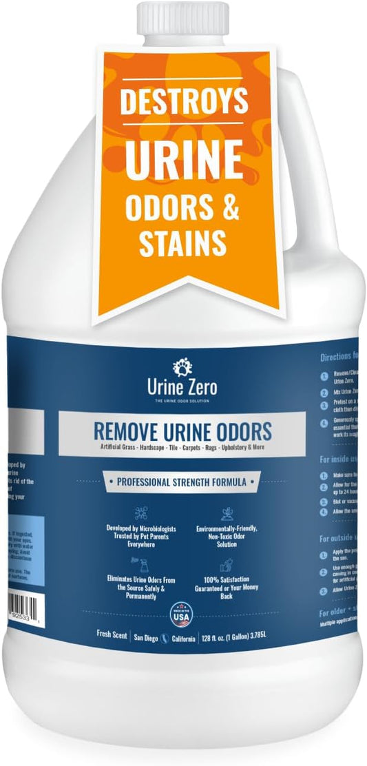 Urine Zero Pet Odor Eliminator – Ready-to-Use 1 Gallon | Powerful Bio-Enzyme Cleaner for Dog & Cat Urine Smell on Artificial Grass, Carpet, Tile, Rugs & More | Pet & Kid Safe