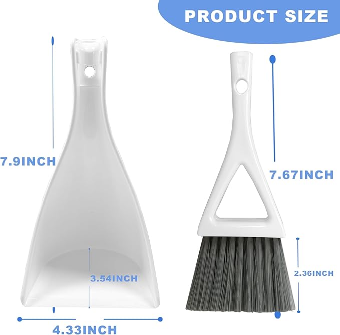 BSMstone Dust Pan Broom Brush Dustpan -Mini Broom and Dustpan Combo Set, Handheld Sweeper Cleaning for Tables, Keyboards, Guinea Pig Cage, and Cat Litter, etc. (White)