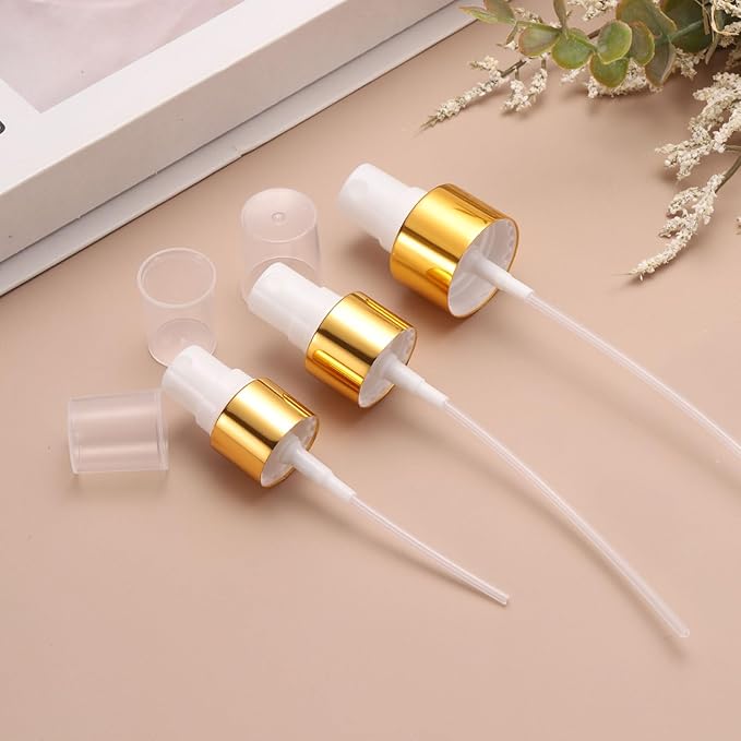 uxcell 6 Pcs Gold White Spray Top, 20/410 Fine Mist Sprayer Reusable Replacement Spray Bottle Pump Plastic Top for Cosmetic Perfume and Body Sprays Bottle