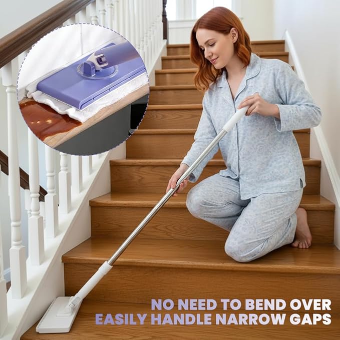 2026 Snap Grip Mini Mop Upgraded with 10 Pads| Zero Touch Hands-Free Cleaning Mop|27.5” & 36.5” Adjustable Handle Flat Dust Mop for Bathroom,Corners,Windows|No Wash, Wet & Dry Use (27.5”Purple)