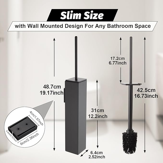 BGL Toilet Brush and Holder Set Gun Grey Wall Mounted for Bathroom Square Design