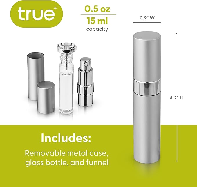 True Martini Atomizer Bar Mister, 15ml Capacity Vermouth Sprayer for the Perfect Dry Martini, Cocktail Mist Sprayer for Whiskey, Absinthe, Bitters & Aromatics, Refillable Glass Canister with Funnel