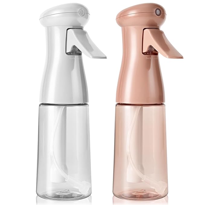 Spray Bottle For Hair, Continuous Mister Sprayer, Ultra Fine Mist Empty Spraying Water Bottles for Hairstyling, Barbers, Salons, Essential Oil Scents, Cleaning, Plants (2 Pack, 6.8 OZ)