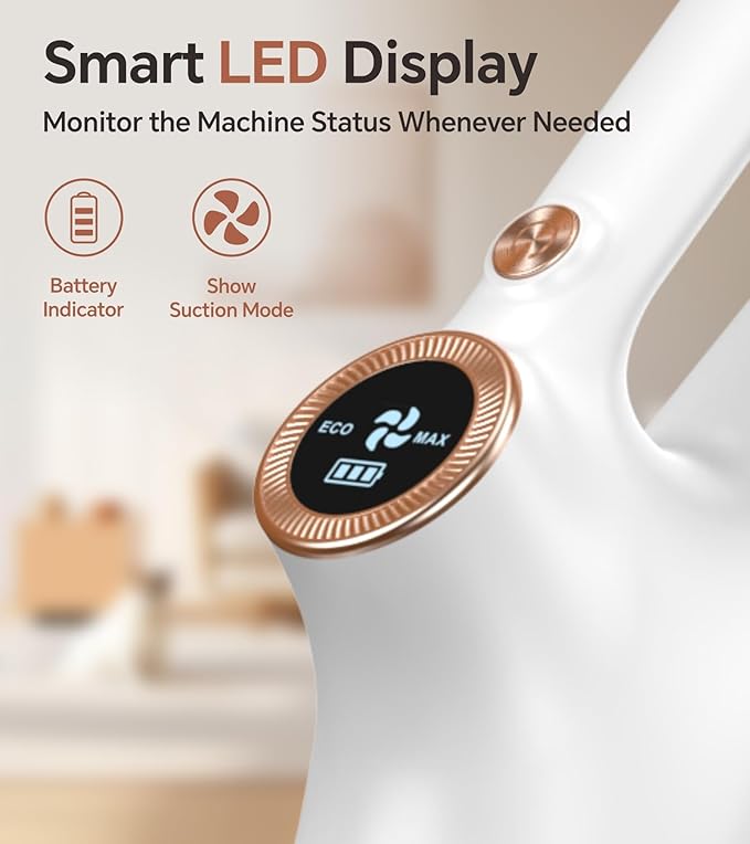 AbuDodo Cordless Vacuum Cleaner, Stick Vacuum Cordless Rechargeable with Powerful Suction and LED Display, Portable Vacuum Cleaners for Home, Wireless Vacuum for Hardwood Floor Carpet Pet Hair, White
