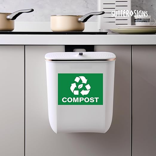 Compost Stickers, Self Adhesive Weatherproof Vinyl Stickers, Green, 7" x 10" (Pack of 4)