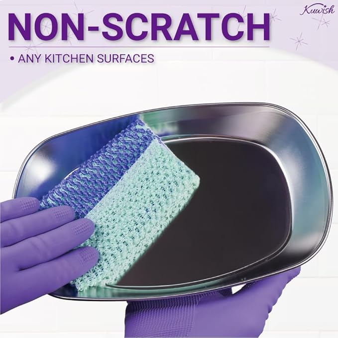 Kuwish Heavy Duty Non-Scratch Double Sided Soft Scrubber for Dish Scrubber for Dishes & Pots (3Pcs) - Best Replacement dishwashing Sponge - Try Our Alternative Dish Washing Korea Made