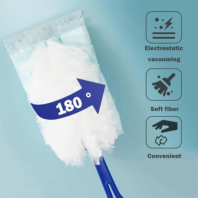 Faliuepe Disposable Dusters Refills 180 Heavy Duty Duster Refills Blue Electrostatic Duster Heads for Cleaning Multi-Surface-40Counts