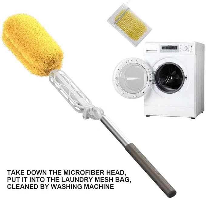 EHOMGUI Long Handle Duster with 2 Replacement Heads, Washable Cleaning Duster Kit with Laundry Mesh Bag, Cobweb Duster, Extendable Dusting Tool for Home and Office