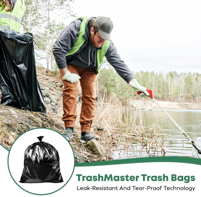 95 Gallon Heavy Duty Trash Bags | 25 Bags w/Ties | Super Large Garbage bags | 1.5 MIL Thickness for Yard, Home and Office Cleanup Disposal - TrashMaster (50)