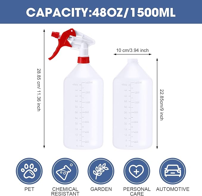 10 Pcs 48 oz Plastic Spray Bottle Bulk Refillable Empty Leakproof Heavy Duty Spray Bottles with Adjustable Nozzle for Cleaning Supplies Mist Bottles Planting(Red White,Classic Style)