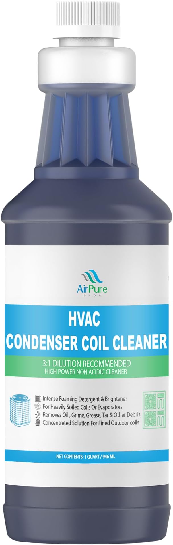 Condenser Coil Cleaner - 1 Quart (946mL), High-Foaming, Non-Acidic Formula – Heavy-Duty Degreaser for Outdoor Condensers, HVAC Systems, Mini Splits, and Heat Pumps, For Commercial or Residential Use