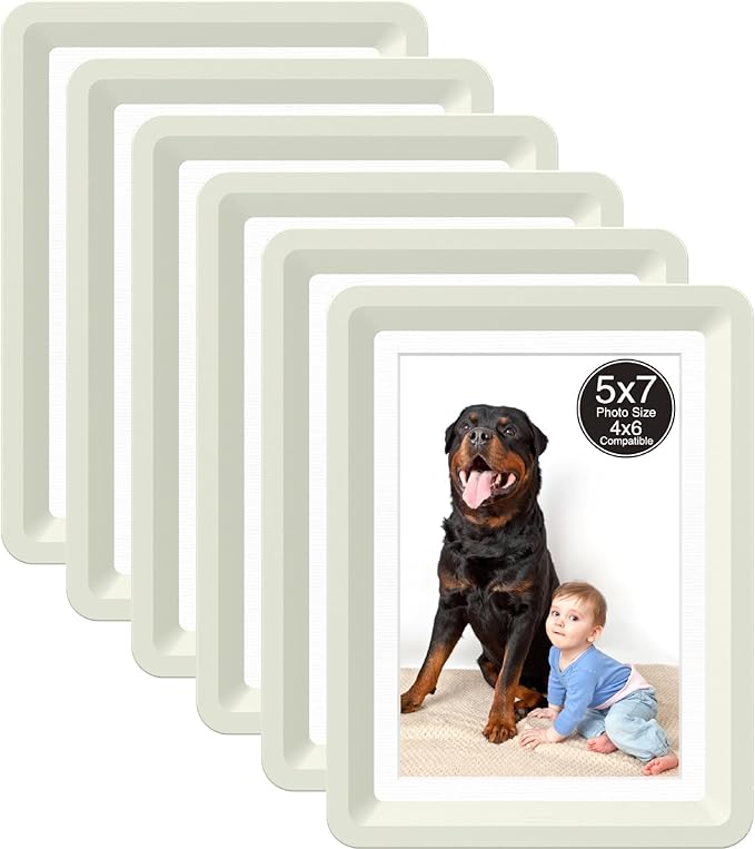 6-Pack 5x7 Picture Frame or 4x6 with Mat – Shatterproof Plastic Photo Frame for Family, Nursery, and Playroom, Wall & Tabletop Picture Frames for Home, Office, Safe & Lightweight Design in Cloud Gray