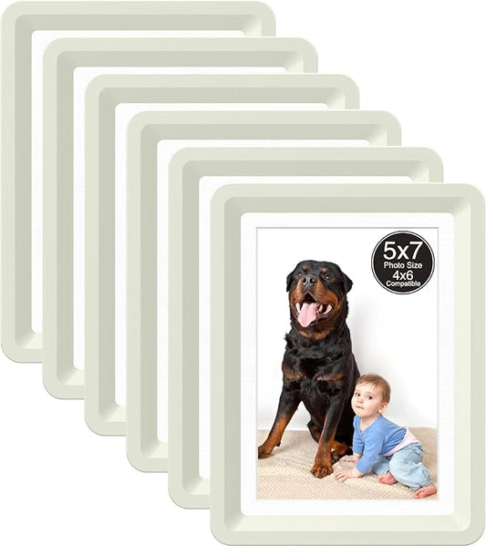 6-Pack 5x7 Picture Frame or 4x6 with Mat – Shatterproof Plastic Photo Frame for Family, Nursery, and Playroom, Wall & Tabletop Picture Frames for Home, Office, Safe & Lightweight Design in Cloud Gray