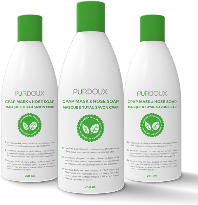 Purdoux CPAP Mask & Hose Soap Unscented(Pack of 3 Bottles, 250ML / 8.4OZ Green Tea-Mint)-CPAP Supplies, CPAP Accessories, CPAP Soap Cleaner for CPAP Machine