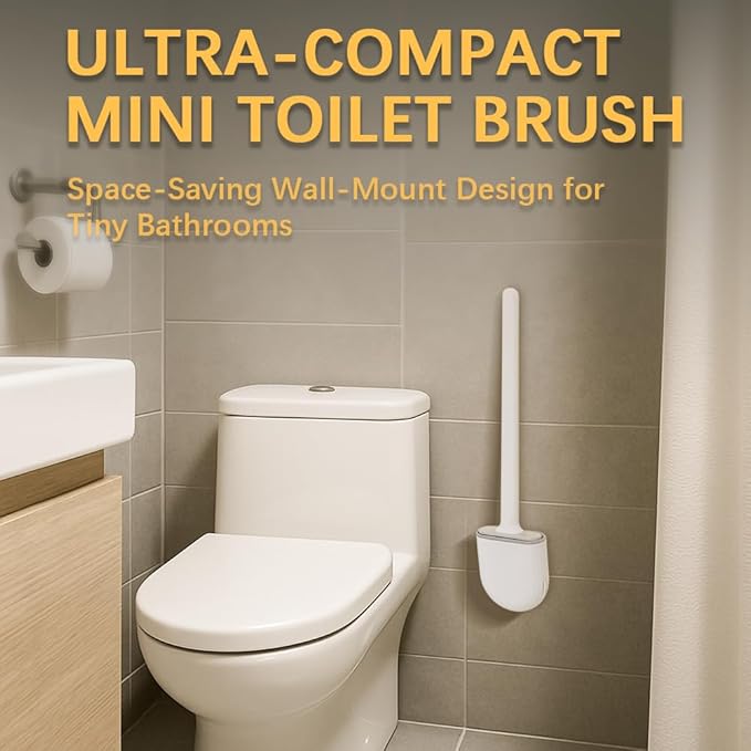 Kucucyle Mini RV Silicone Toilet Brush with TPR Bristles & ABS Detachable Handle Set, Flexible 360°Deep Cleaners Brushes, Wall-Mounted Design for Space-Saving RV Bathrooms Toilet Bowl Brush (Black)