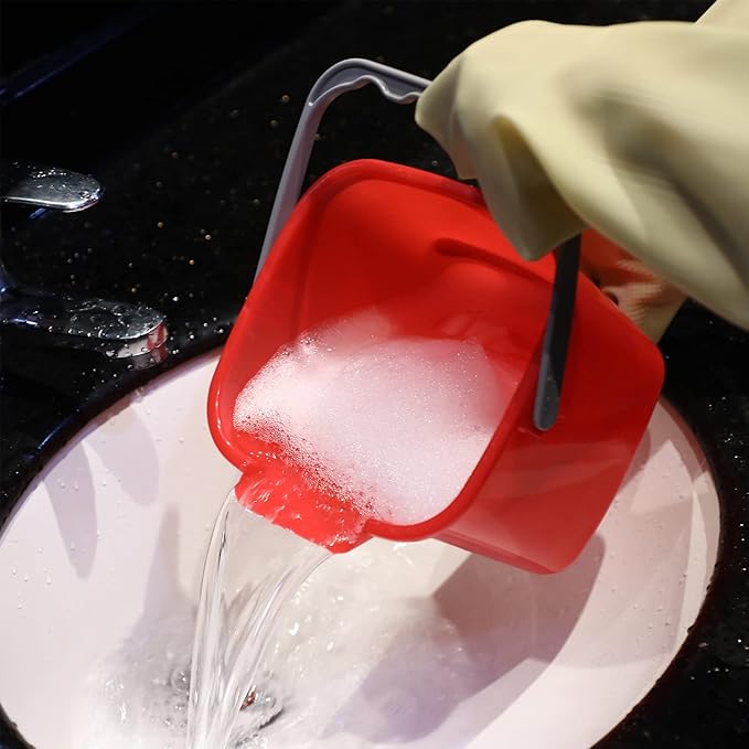 6 Pcs 6 Quart Cleaning Bucket Small Sanitizing Square Bucket Detergent Pail for Home Commercial Restaurant Kitchen Office School(Red)