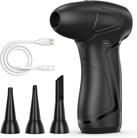 PureWellness Compressed Air Duster Can, Cordless Air Blower, Rechargeable Electric Duster & 3 Nozzles for Keyboard, PC, Home Cleaning, Portable Cleaning Kit, Black