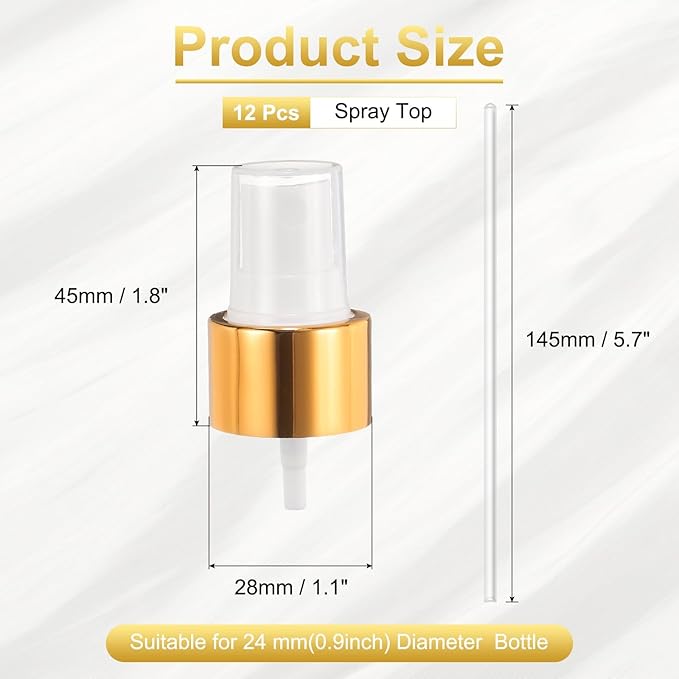 uxcell 12 Pcs Gold White Spray Top, 24/410 Fine Mist Sprayer Reusable Replacement Spray Bottle Pump Plastic Top for Cosmetic Perfume and Body Sprays Bottle
