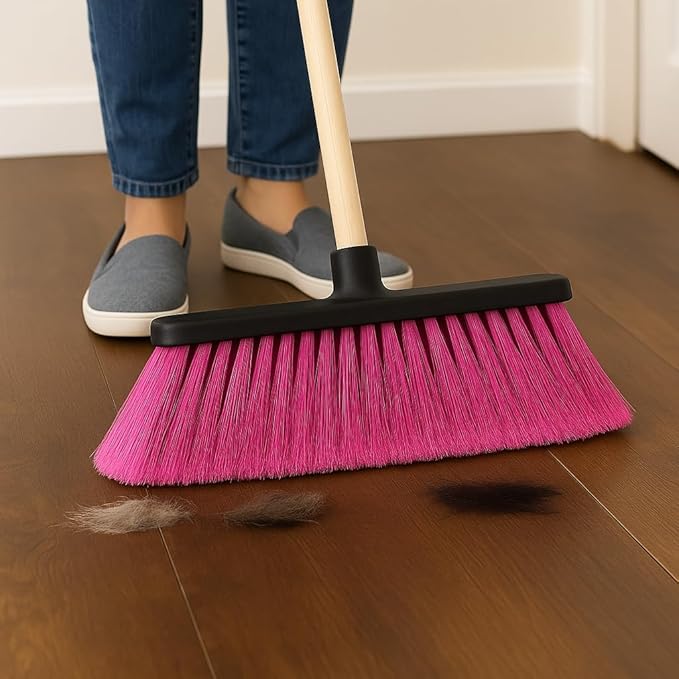 Healing Atlas ALMA Pink 14" Lightweight Push Broom Head – Soft Sweep Flagged Tips – Universal 7/8" Thread – Indoor Cleaning – Recycled PP (Pink, ALMA)