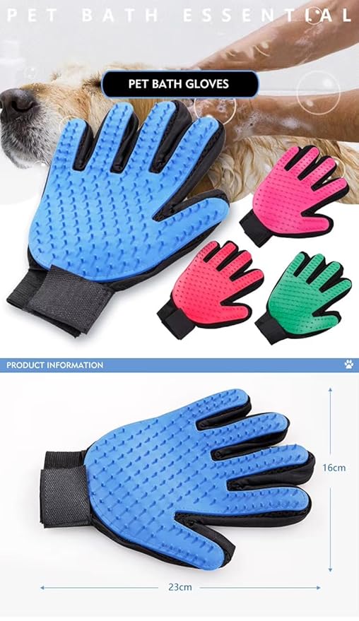 Efficient Pet Grooming Glove - Gentle Shedding Brush for Dogs, Cats, Horses, & more with Long & Short Hair - Right Hand Only (Red)