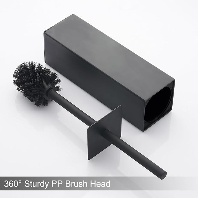 Kelirol Matte Black Square Stainless Steel Toilet Brush with Holder, 304 Modern Toilet Brush Set – Rust Resistant, Long Handle, Replacement Heads, Floor Standing Bathroom Toilet Cleaning Brush