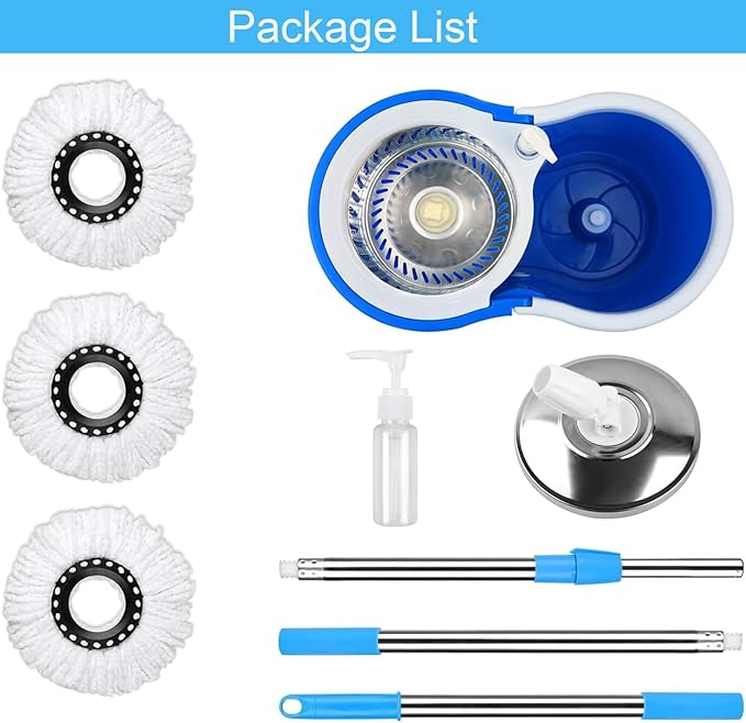 Spin Mop and Bucket with Wringer Set, 360° Spinning Mop Bucket System with 3 Microfiber Mop Replacement Heads Refills,56" Stainless Steel Extended Handle for Floor Cleaning Home(20QT) (Green) (Blue)