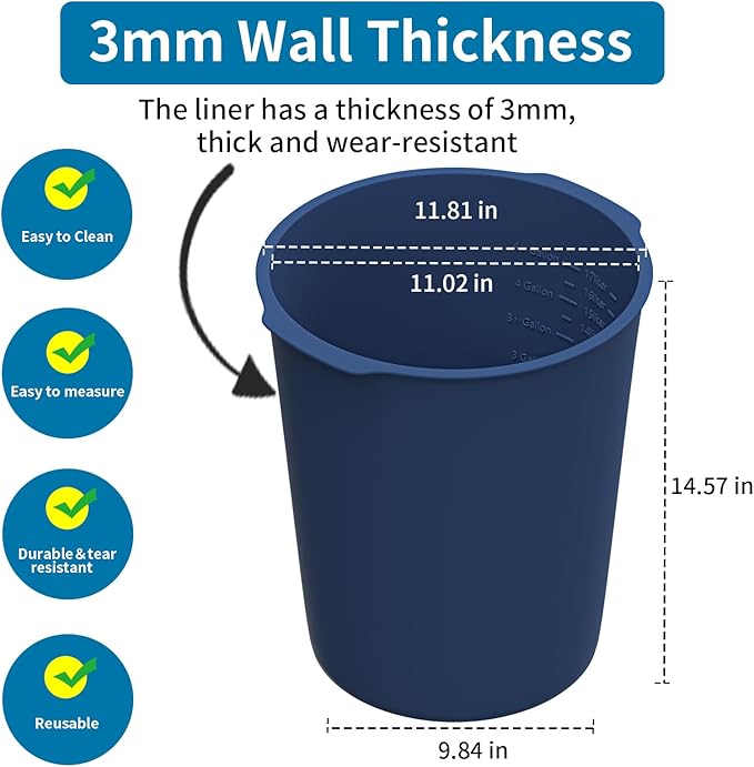 5 Gallon Silicone Bucket Liner - Reusable Measuring Mixing Liner for Concrete, Mortar, Grout, Paint - Food Grade Non-Stick with Measurement Marks - Easy to Clean & Durable (Orange)