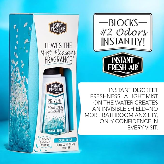 Signature PRIVENTI Toilet Spray, Dolce Bliss Scent Bathroom Spray with Noxban Technology Odor Elimination, Travel Size, Long-Lasting Freshness for Home, Travel or Work, 2.4 Oz. - INSTANT FRESH AIR
