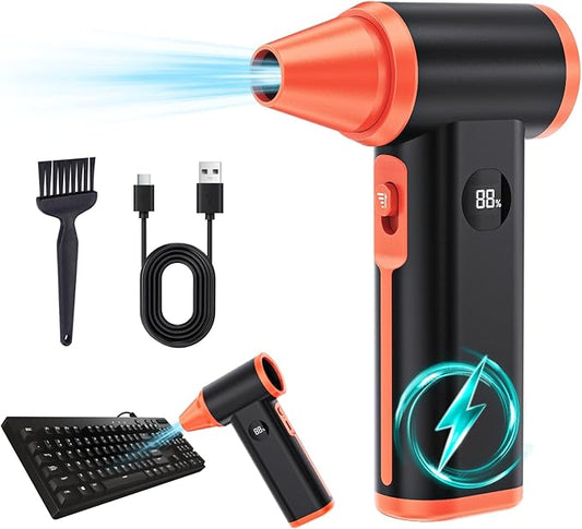 Larkeey Compressed Air Duster Rechargeable Electric Air Duster for PC Keyboard Mini Dust Blower 130000RPM Cordless Air Blower Jet Dryer Turbo Fan Handheld Blower for Car Home Office, Black-Orange