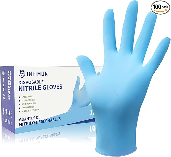 Disposable Nitrile Gloves Powder & Latex Free 3 mil Non-Sterile Nitrile Exam Gloves Light Duty Cleaning Gloves, X-Large, Box/100