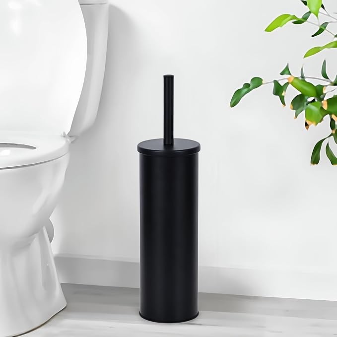 Standing Toilet Brush,Toilet Bowl Brush Holder Set,Bathroom Deep Cleaning Toilet Scrubber Rim Cleaner,304 Stainless Steel Toilet Clean Decorative Accessories for Toilet Cleaning (Matt Black) ﻿