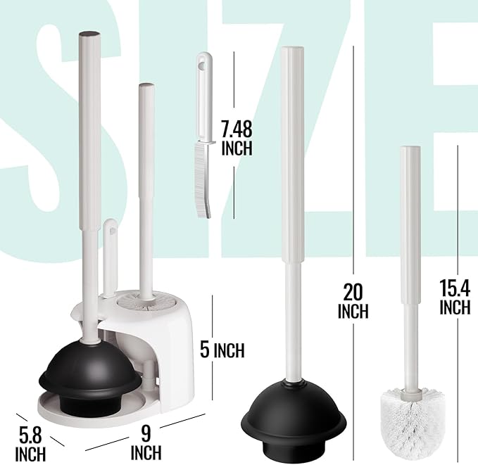 2PACK 4 in 1 Toilet Brush and Plunger Set with Crevice Cleaning Brush, Toilet Plunger and Brush Set with Extra Long Handle, Plungers for Bathroom Accessories, Toilet Plunger with Holder, Light Gray
