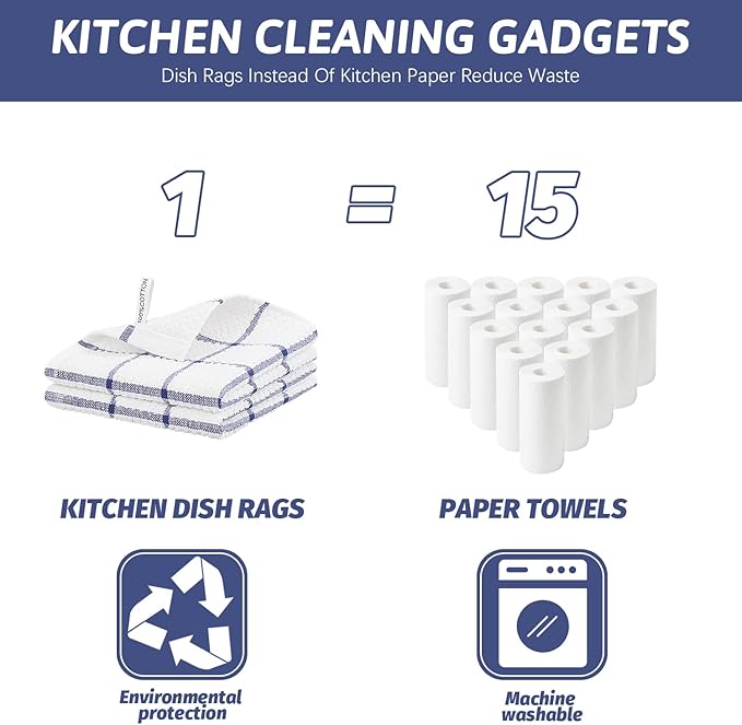 Nialnant 4PCS Cleaning Rags,100% Cotton Terry Dish Rags for Washing Dishes,Quick Drying Dish Cloths,Dish Towels for Kitchen,Navy Blue-12x12in