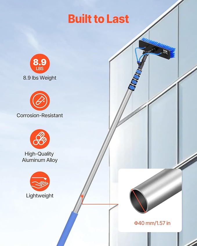 VEVOR Water Fed Pole Kit, 30FT Solar Panel Cleaning Pole with Extendable Handle, 180° Rotatable Brush Head & 65.6FT Hose, Household & Outdoor Window Cleaner Tool for Caravan Solar Panel Deck