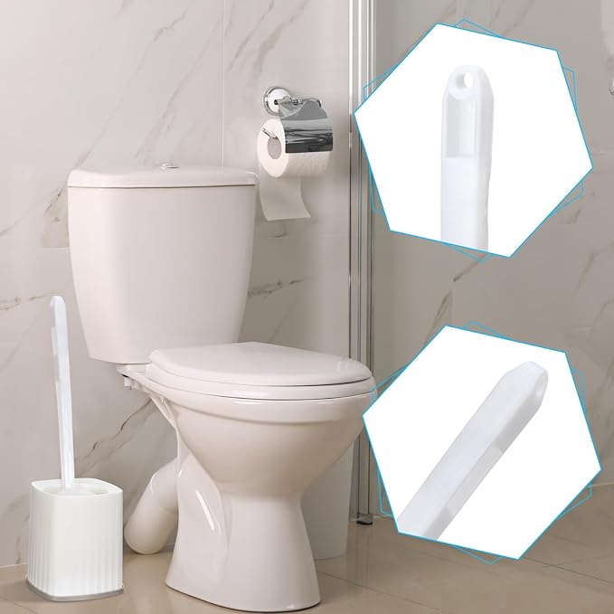 Maxdot 20 Pcs Toilet Bowl Brush Mop and 4 Pcs Brush Holder White Reusable Toilet Bowl Cleaning Scrub Compact Long Scrubber Bulk for Bathroom Accessories Cleaning Supplies