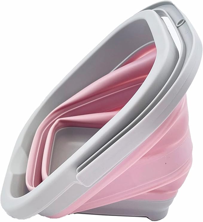 SAMMART Collapsible Rectangular Cleaning Bucket 5L (1.3 Gallon)- Foldable Camping Beach Sand Water Pot Pail- Portable Space Saving Tub for Household, Outdoor Car Washing (Grey/Pale Pink)