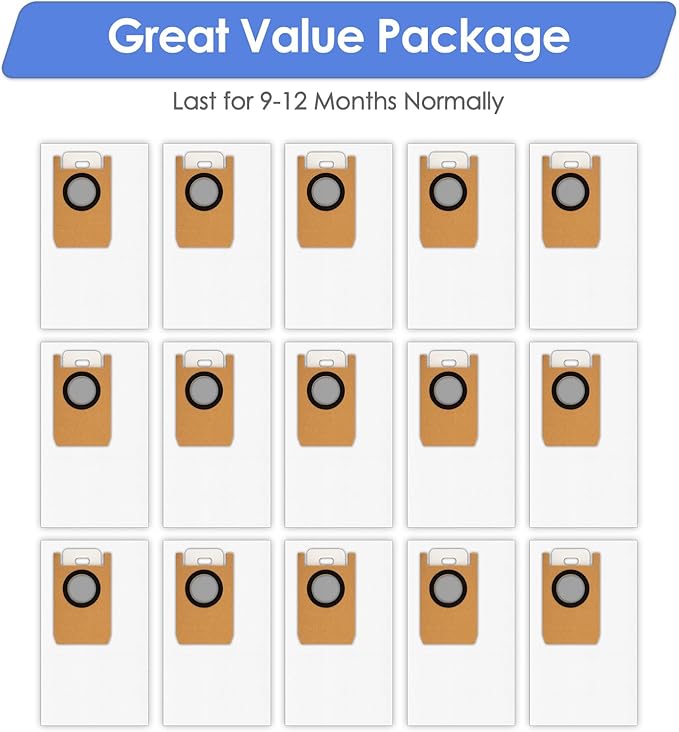 (15 Pack) Omni S1 Pro Replacement Dust Bags Compatible With Eufy Robot Vacuum Omni S1 Pro Self Empty Station, Filter Bags for Robot Vacuum