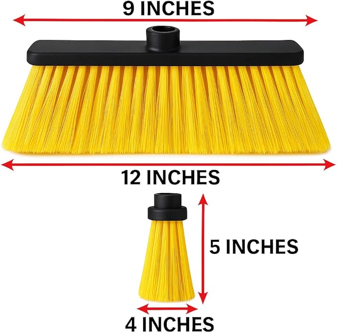 Healing Atlas LUZIA Yellow 14" Premium Broom Head – Extra Dense Soft Flagged Bristles – Deep Sweep – Universal 7/8" Thread – Recycled PP – Handle Not Included(Yellow, LUZIA)
