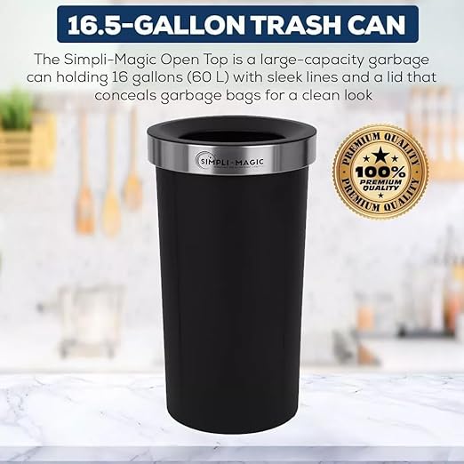 SIMPLI-MAGIC Open Top Kitchen Trash Can Recycling Bin (2 Pack) 60 Liter Trashcan for Home Office Work Bedroom Living Room Garage