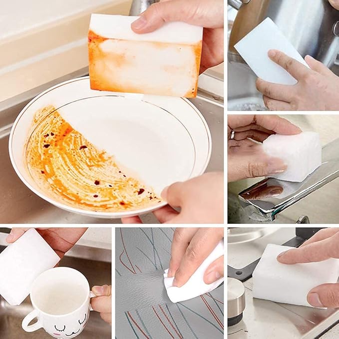 SmilePowo 10 Pack Magic Cleaning Sponges Eraser,Multi-Functional Premium Melamine Sponge Foam Cleaning Pads,Dish,Household Cleaning Sponge for Kitchen,Furniture,Bathroom(3.93x2.75x1.18in)