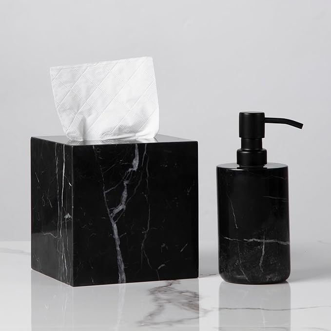 Elegant Black Marble Bath Essentials - Elevate Your Bathroom with Luxurious, Timeless Design,Marble Bath Accessories, Craftsmanship (Soap Pump)