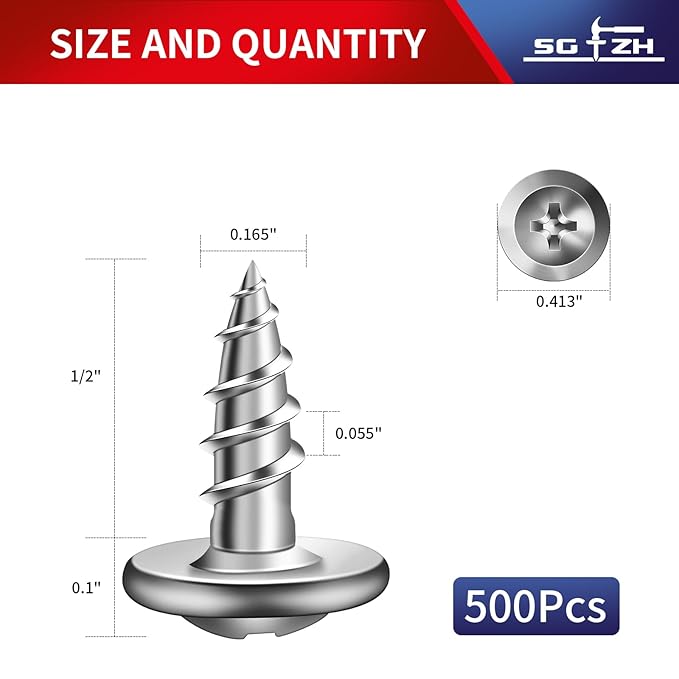 #8 x 1/2" Wood Screw 500Pcs 410 Stainless Steel Standard Thread Truss Head Fast Self Tapping by SG TZH