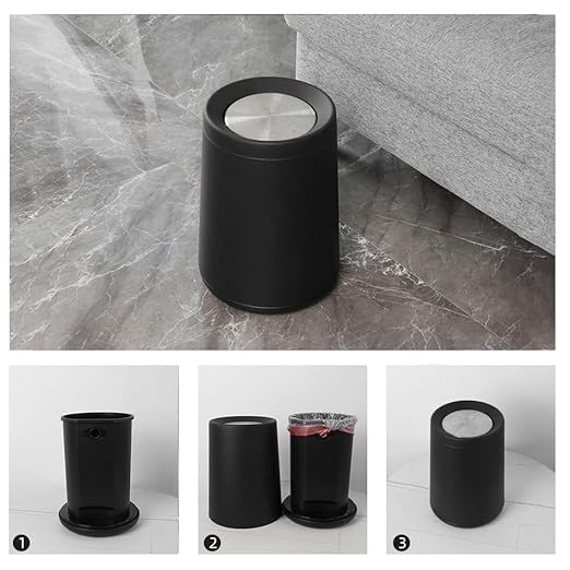 8L/2.1GALbrass Garbage can with Swing lid，Brushed Nickel Gold Trash can,Matte Gold Trash can for Bathroom,Powder Room,Bedroom,Laundry Room (Black -32-8l)